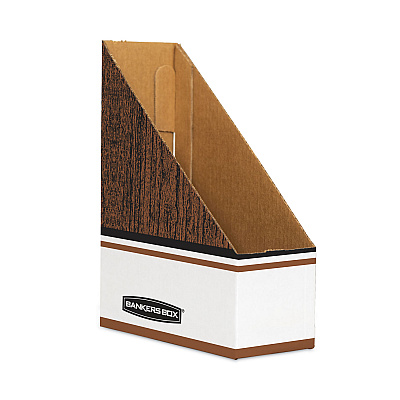 Bankers Box Corrugated Cardboard Magazine File, 4 x 9 x 11.5, Wood Grain, 12/Carton (FEL07223)