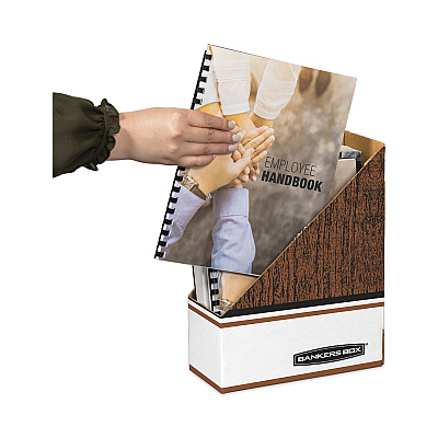 Bankers Box Corrugated Cardboard Magazine File, 4 x 9 x 11.5, Wood Grain, 12/Carton (FEL07223)