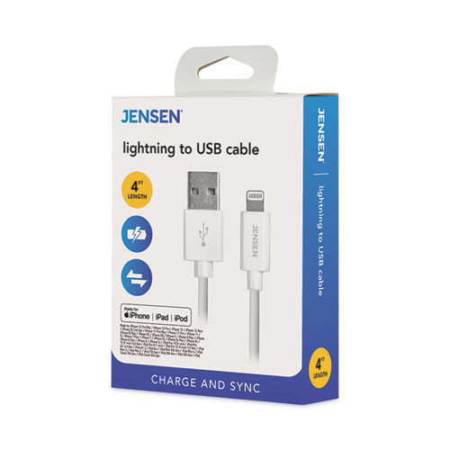 JENSEN Lightning to USB Cable, 4 ft, White (JAH754V)