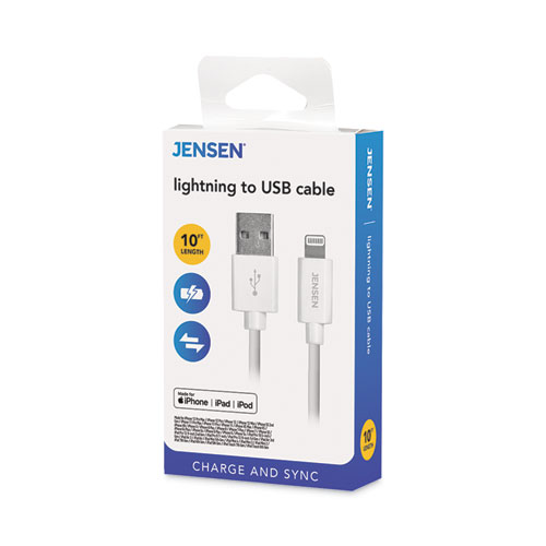 JENSEN Lightning to USB Cable, 10 ft, White (JAH7510V)