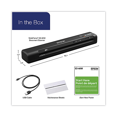 Epson WorkForce ES-60W Wireless Scanner, Scans Up to 8.5 x 72, 600 dpi Optical Resolution (B11B253201SP)