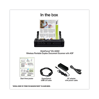 Epson WorkForce ES-300W Wireless Scanner, Scans Up to 8.5 x 44, 600 dpi Optical Resolution (B11B242201SE)