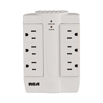 RCA 6 Outlet Swivel Surge Protector, 6 AC Outlets, 1,200 J, White (VOXPSWTS6FV)