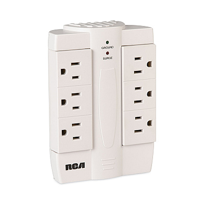 RCA 6 Outlet Swivel Surge Protector, 6 AC Outlets, 1,200 J, White (VOXPSWTS6FV)