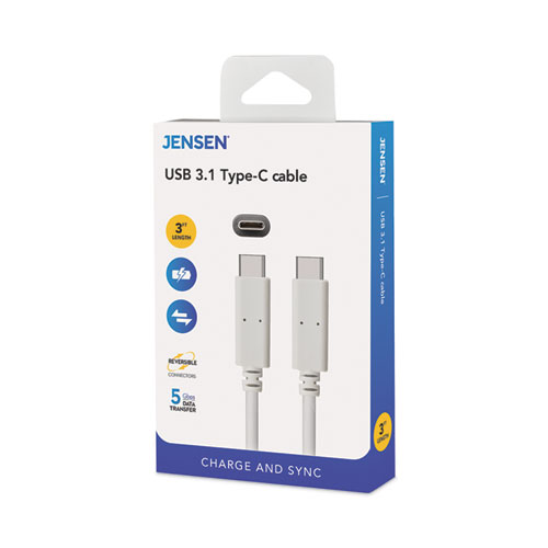 JENSEN USB-C 3.1 Type-C, 5 Gbps, 3 ft, White (JU832CC3V)