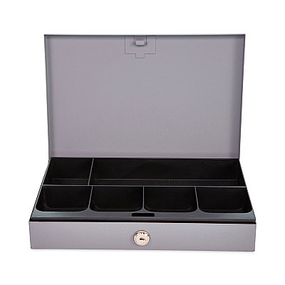 CONTROLTEK Heavy Duty Low Profile Cash Box, 6 Compartments, 11.5 x 8.2 x 2.2, Gray (CNK500126)