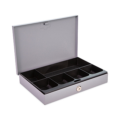 CONTROLTEK Heavy Duty Low Profile Cash Box, 6 Compartments, 11.5 x 8.2 x 2.2, Gray (CNK500126)