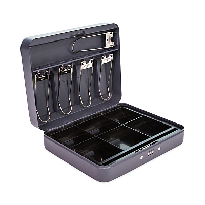 CONTROLTEK Cash Box with Combination Lock, 6 Compartments, 11.8 x 9.5 x 3.2, Charcoal (CNK500128)