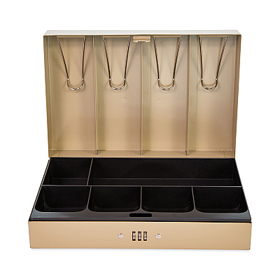 CONTROLTEK Heavy Duty Lay Flat Cash Box, 6 Compartments, 11.6 x 7.9 x 3.7, Sand (CNK500132)