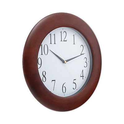 Universal Round Wood Wall Clock, 12.75" Overall Diameter, Cherry Case, 1 AA (sold separately) (UNV10414)
