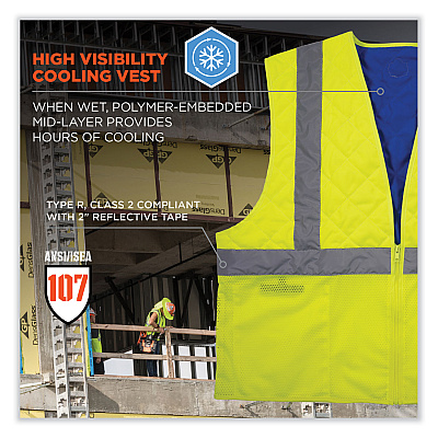 ergodyne Chill-Its 6668 Class 2 Hi-Vis Safety Cooling Vest, Polymer, X-Large, Lime (EGO12715)