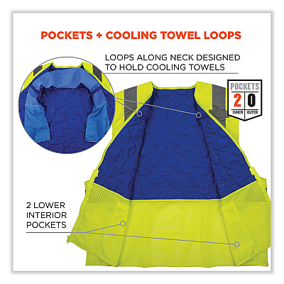 ergodyne Chill-Its 6668 Class 2 Hi-Vis Safety Cooling Vest, Polymer, X-Large, Lime (EGO12715)