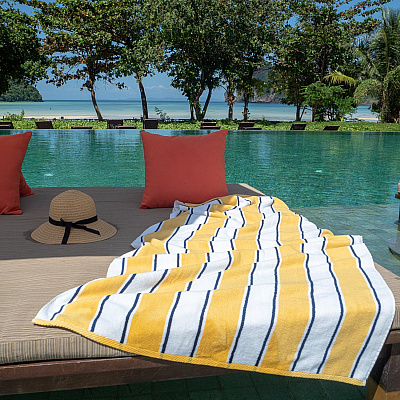 Aston & Arden Pinstripe Beach Towel 35x70 Yellow/navy, Case Of 8 (BT-PINSTR-25YN-CS)