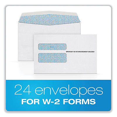 Adams W-2 Gummed Seal Double-Window Envelopes, Commercial Flap, Gummed Closure, 5.63 x 9, White, 24/Pack (TOP2219LSR)