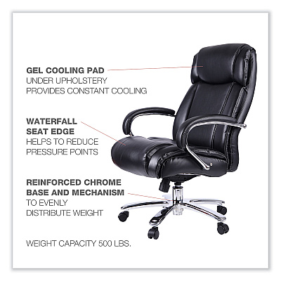 Alera Maxxis Series Big/Tall Bonded Leather Chair, Supports 500 lb, 19.7" to 25" Seat Height, Black Seat/Back, Chrome Base (ALEMS4419)