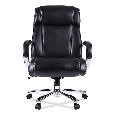 Alera Maxxis Series Big/Tall Bonded Leather Chair, Supports 500 lb, 19.7" to 25" Seat Height, Black Seat/Back, Chrome Base (ALEMS4419)