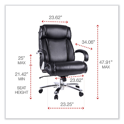 Alera Maxxis Series Big/Tall Bonded Leather Chair, Supports 500 lb, 19.7" to 25" Seat Height, Black Seat/Back, Chrome Base (ALEMS4419)