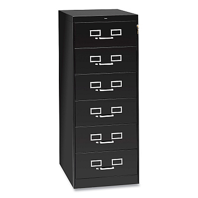 Tennsco Six-Drawer Multimedia/Card File Cabinet, Black, 21.25" x 28.5" x 52" (TNNCF669BK)