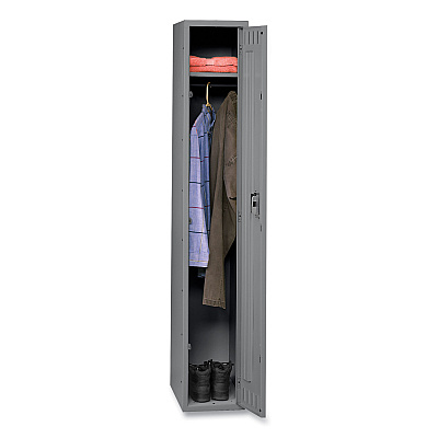 Tennsco Single-Tier Locker, One Locker with Hat Shelf and Coat Rod, 12w x 18d x 72h, Medium Gray (TNNSTS121872AMG)