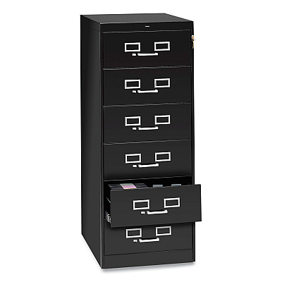 Tennsco Six-Drawer Multimedia/Card File Cabinet, Black, 21.25" x 28.5" x 52" (TNNCF669BK)