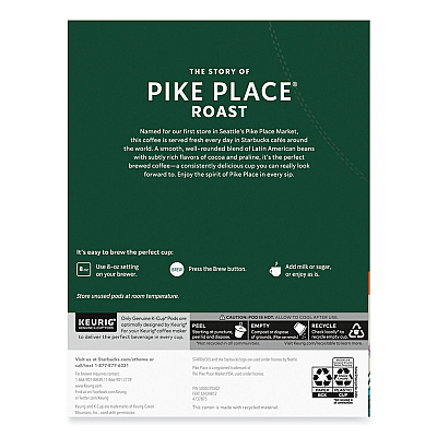 Starbucks Pike Place Coffee K-Cups Pack, 24/Box (SBK011111156)