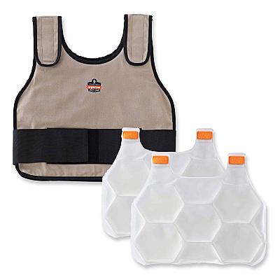 ergodyne Chill-Its 6230 Standard Phase Change Cooling Vest with Packs, Cotton, Large/X-Large, Khaki (EGO12010)