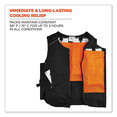 ergodyne Chill-Its 6260 Lightweight Phase Change Cooling Vest with Packs, Cotton/Polyester, Small/Medium, Black (EGO12133)