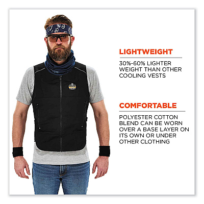 ergodyne Chill-Its 6260 Lightweight Phase Change Cooling Vest with Packs, Cotton/Polyester, Small/Medium, Black (EGO12133)