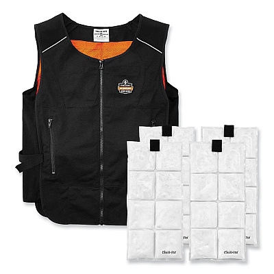 ergodyne Chill-Its 6260 Lightweight Phase Change Cooling Vest with Packs, Cotton/Polyester, Small/Medium, Black (EGO12133)