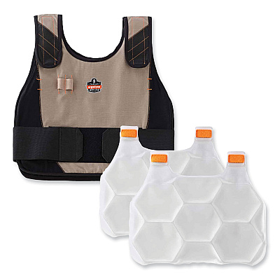 ergodyne Chill-Its 6215 Premium FR Phase Change Cooling Vest with Packs, Modacrylic Cotton, Large/X-Large, Khaki (EGO12210)