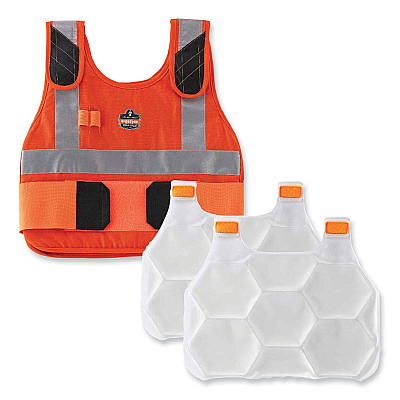 ergodyne Chill-Its 6215 Premium FR Phase Change Cooling Vest with Packs, Modacrylic Cotton, Small/Medium, Orange (EGO12220)