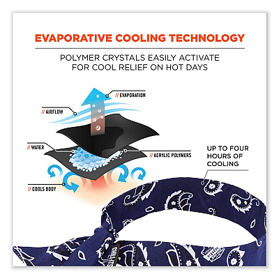 ergodyne Chill-Its 6700 Cooling Bandana Polymer Tie Headband, One Size Fits Most, Navy Western (EGO12306)