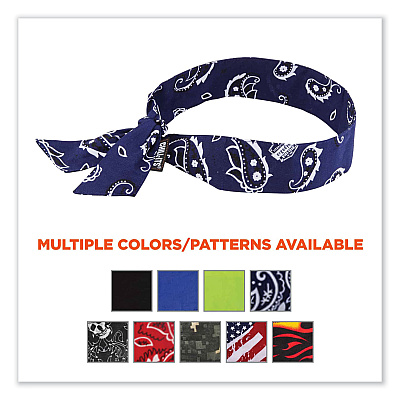 ergodyne Chill-Its 6700 Cooling Bandana Polymer Tie Headband, One Size Fits Most, Navy Western (EGO12306)