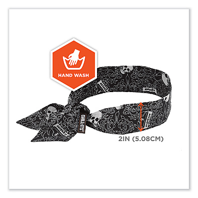 ergodyne Chill-Its 6700 Cooling Bandana Polymer Tie Headband, One Size Fits Most, Skulls (EGO12329)