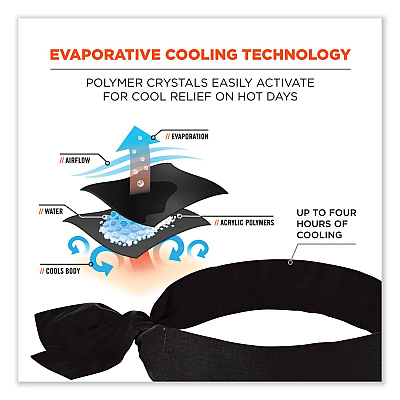 ergodyne Chill-Its 6700 Cooling Bandana Polymer Tie Headband, One Size Fits Most, Black (EGO12332)