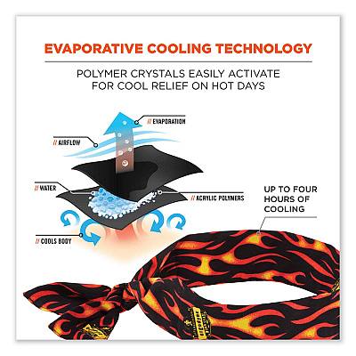 ergodyne Chill-Its 6700 Cooling Bandana Polymer Tie Headband, One Size Fits Most, Flames (EGO12341)