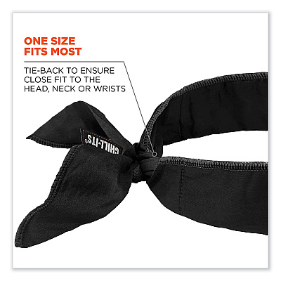 ergodyne Chill-Its 6702 Cooling Embedded Polymers Tie Bandana, One Size Fits Most, Black (EGO12396)