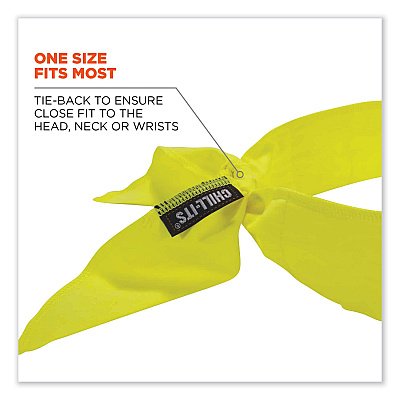 ergodyne Chill-Its 6702 Cooling Embedded Polymers Tie Bandana, One Size Fits Most, Lime (EGO12397)