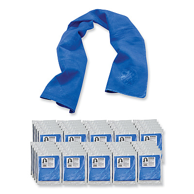 ergodyne Chill-Its 6602 Evaporative PVA Cooling Towel, 29.5 x 13, One Size Fits Most, PVA, Blue, 50/Pack (EGO12410)
