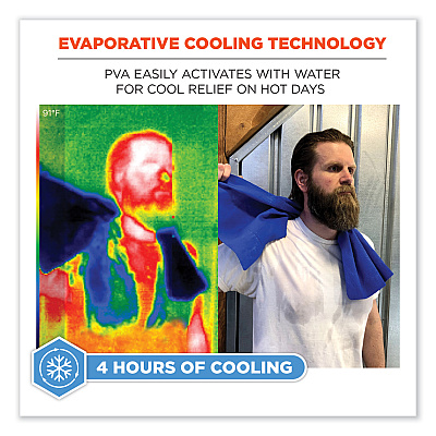 ergodyne Chill-Its 6602 Evaporative PVA Cooling Towel, 29.5 x 13, One Size Fits Most, PVA, Blue, 50/Pack (EGO12410)