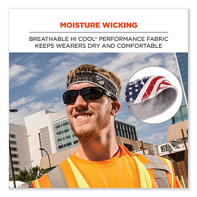 ergodyne Chill-Its 6605 High-Performance Cotton Terry Cloth Sweatband, One Size Fits Most, Stars and Stripes (EGO12421)