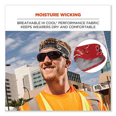 ergodyne Chill-Its 6605 High-Performance Cotton Terry Cloth Sweatband, One Size Fits Most, Red Western (EGO12423)