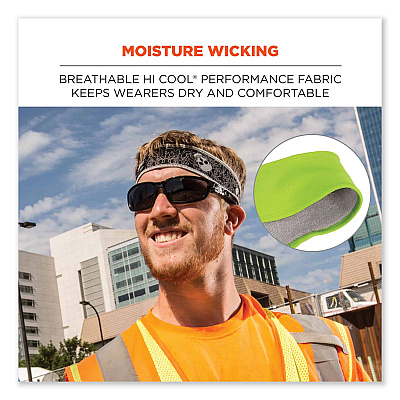 ergodyne Chill-Its 6605 High-Performance Terry Cloth Sweatband, Cotton Terry Cloth, One Size Fits Most, Lime (EGO12431)