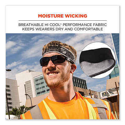 ergodyne Chill-Its 6605 High-Performance Terry Cloth Sweatband, Cotton Terry Cloth, One Size Fits Most, Black (EGO12433)