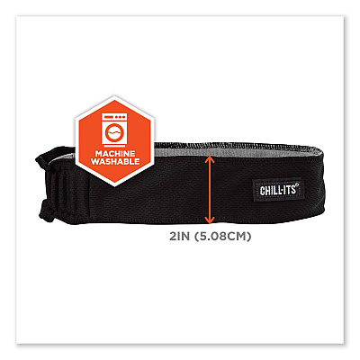 ergodyne Chill-Its 6605 High-Performance Terry Cloth Sweatband, Cotton Terry Cloth, One Size Fits Most, Black (EGO12433)