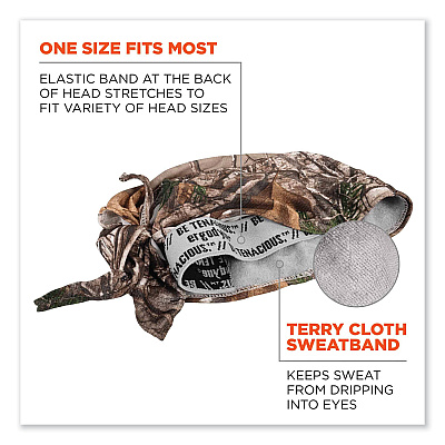ergodyne Chill-Its 6615 High-Performance Bandana Doo Rag with Terry Cloth Sweatband, One Size Fits Most, RealTree Xtra (EGO12475)