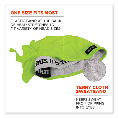 ergodyne Chill-Its 6615 High-Performance Bandana Doo Rag with Terry Cloth Sweatband, One Size Fits Most, Lime (EGO12476)