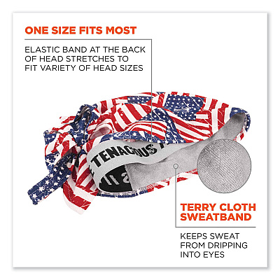ergodyne Chill-Its 6615 High-Performance Bandana Doo Rag with Terry Cloth Sweatband, One Size Fits Most, Stars and Stripes (EGO12477)