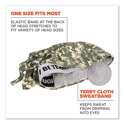ergodyne Chill-Its 6615 High-Performance Bandana Doo Rag with Terry Cloth Sweatband, One Size Fits Most, Camo (EGO12478)