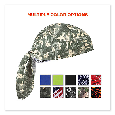 ergodyne Chill-Its 6615 High-Performance Bandana Doo Rag with Terry Cloth Sweatband, One Size Fits Most, Camo (EGO12478)